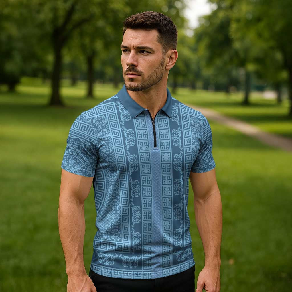 Greek Key Pattern Zipper Polo Shirt Ancient Meander Geometric Art