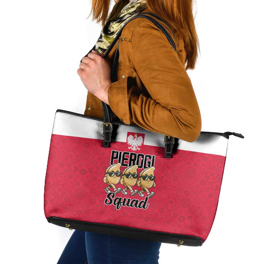 Funny Pierogi Squad Leather Tote Bag Polish Pride Food Humor