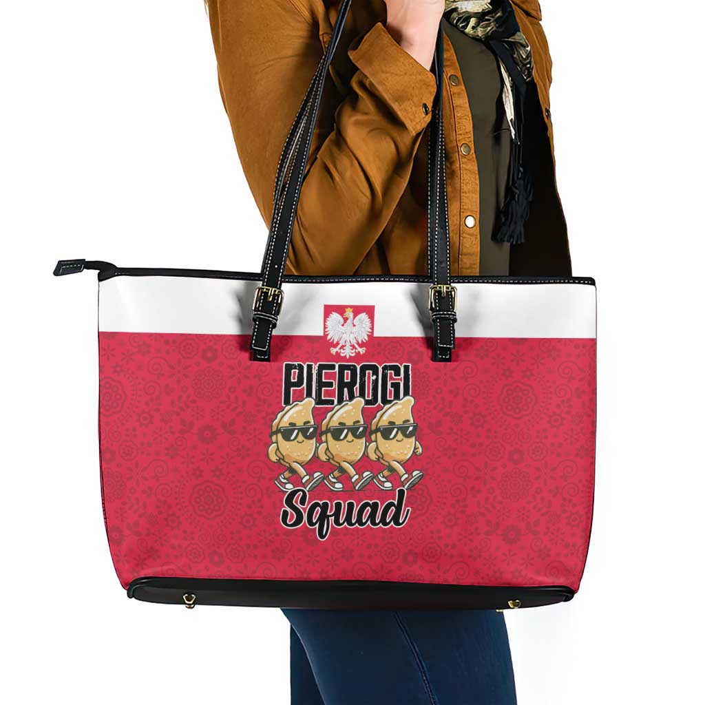 Funny Pierogi Squad Leather Tote Bag Polish Pride Food Humor