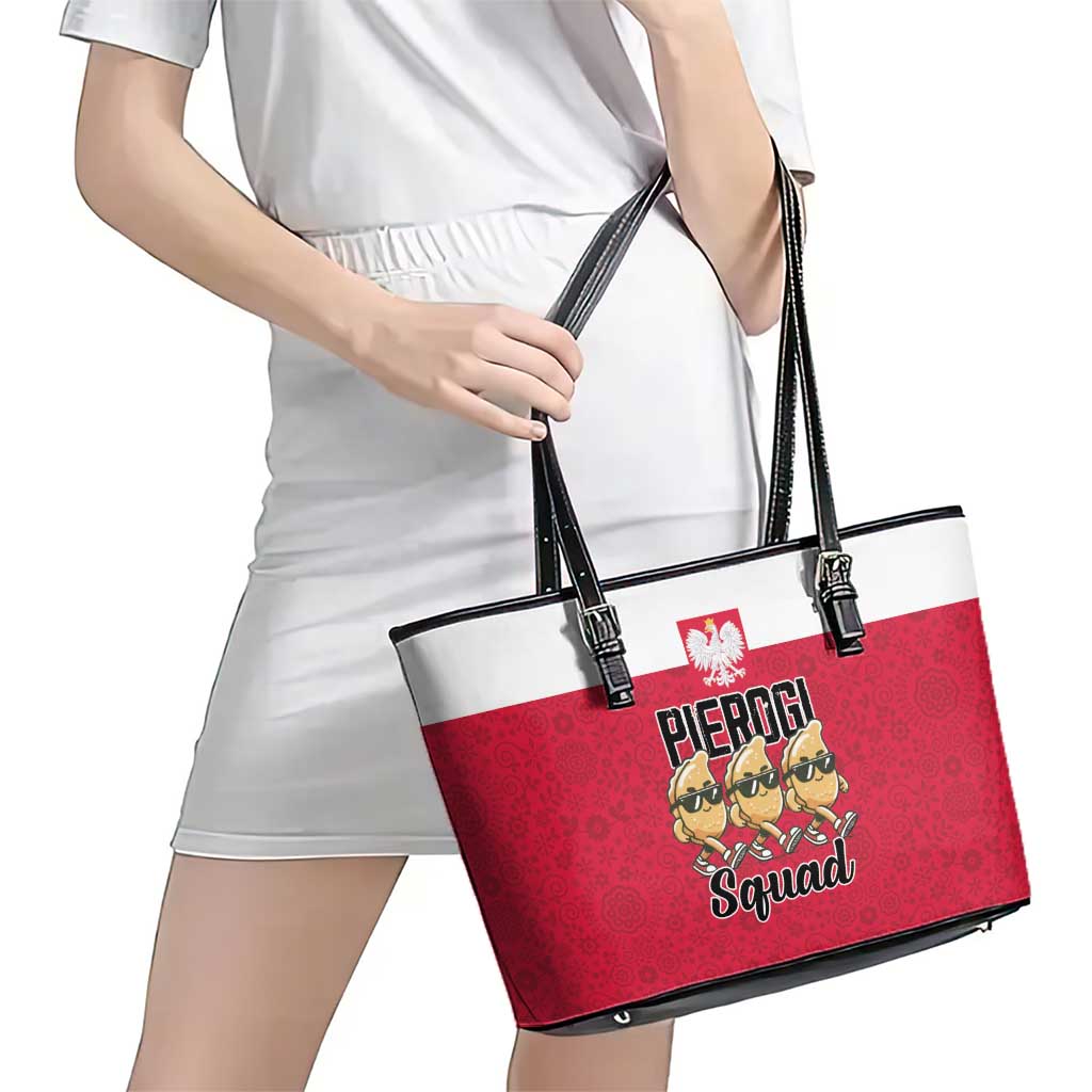 Funny Pierogi Squad Leather Tote Bag Polish Pride Food Humor