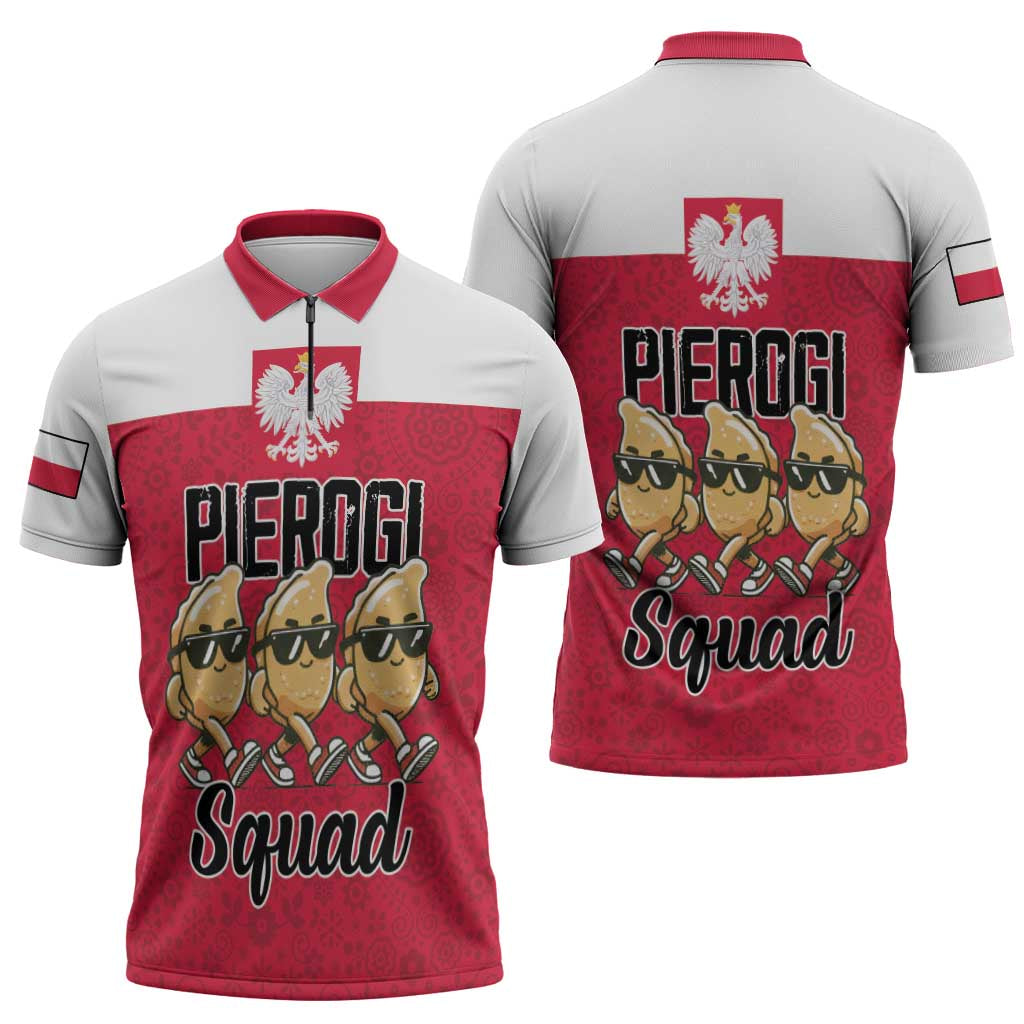 Funny Pierogi Squad Zipper Polo Shirt Polish Pride Food Humor