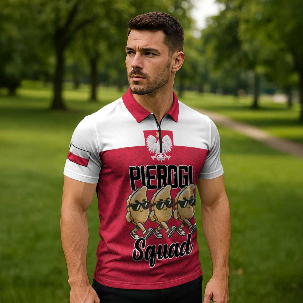 Funny Pierogi Squad Zipper Polo Shirt Polish Pride Food Humor
