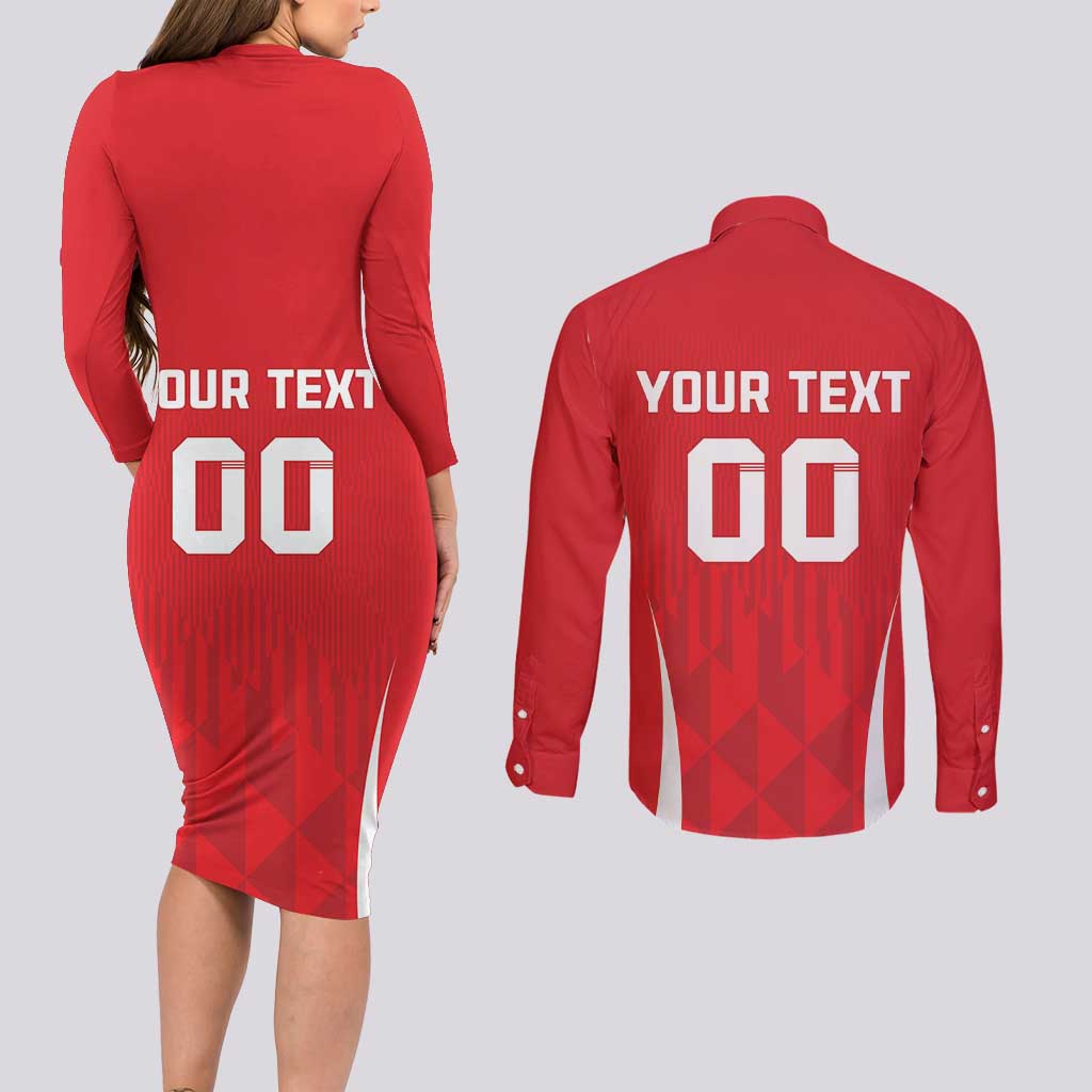 Custom Poland Volleyball Couples Matching Long Sleeve Bodycon Dress and Long Sleeve Button Shirt Bialo–Czerwoni Go Champions