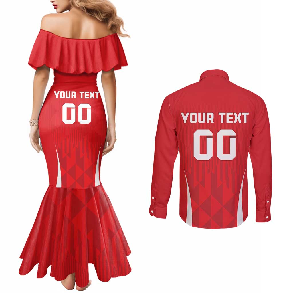 Custom Poland Volleyball Couples Matching Mermaid Dress and Long Sleeve Button Shirt Bialo–Czerwoni Go Champions