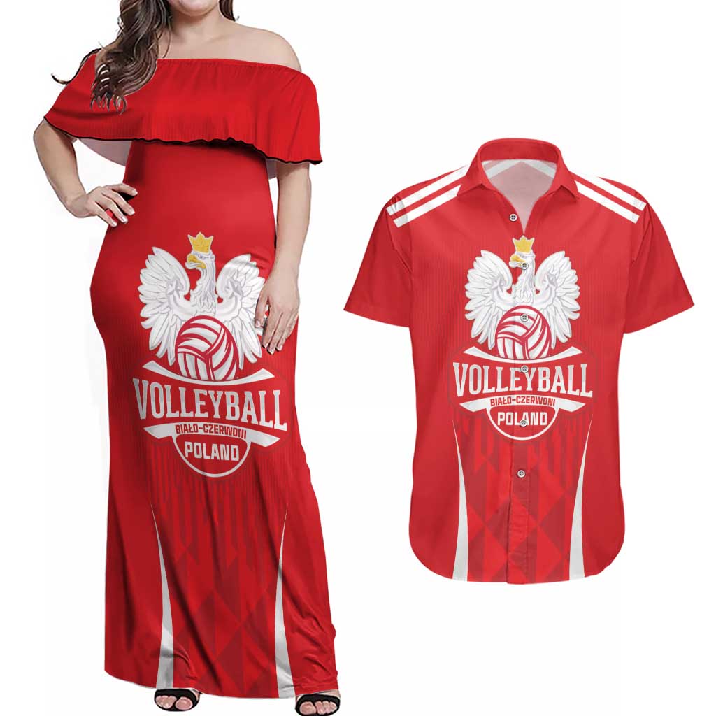 Custom Poland Volleyball Couples Matching Off Shoulder Maxi Dress and Hawaiian Shirt Bialo–Czerwoni Go Champions