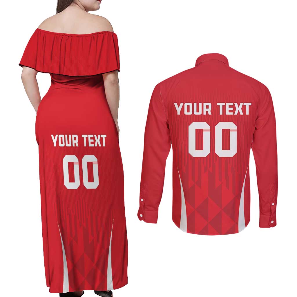 Custom Poland Volleyball Couples Matching Off Shoulder Maxi Dress and Long Sleeve Button Shirt Bialo–Czerwoni Go Champions