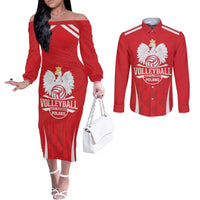 Custom Poland Volleyball Couples Matching Off The Shoulder Long Sleeve Dress and Long Sleeve Button Shirt Bialo–Czerwoni Go Champions