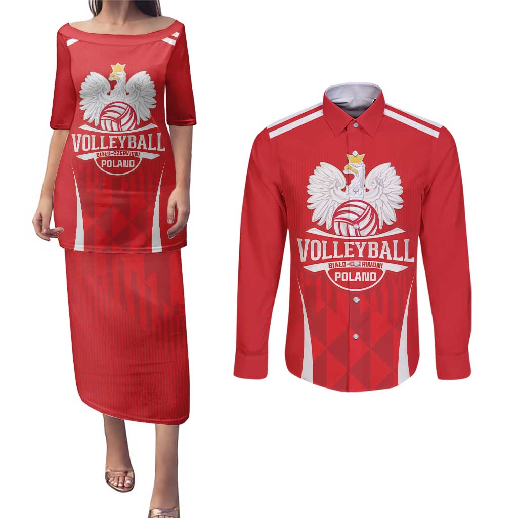 Custom Poland Volleyball Couples Matching Puletasi and Long Sleeve Button Shirt Bialo–Czerwoni Go Champions