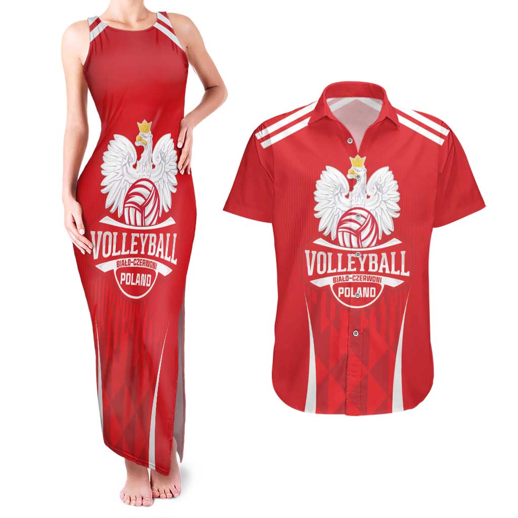 Custom Poland Volleyball Couples Matching Tank Maxi Dress and Hawaiian Shirt Bialo–Czerwoni Go Champions