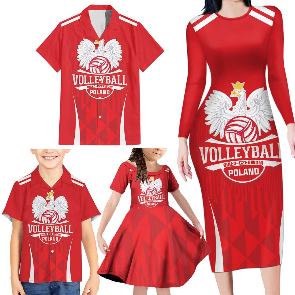 Custom Poland Volleyball Family Matching Long Sleeve Bodycon Dress and Hawaiian Shirt Bialo–Czerwoni Go Champions