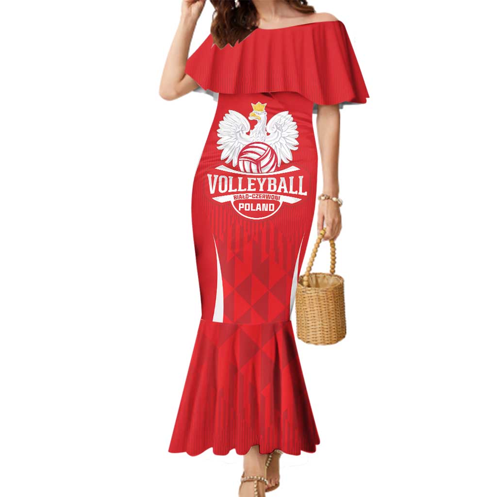 Custom Poland Volleyball Family Matching Mermaid Dress and Hawaiian Shirt Bialo–Czerwoni Go Champions