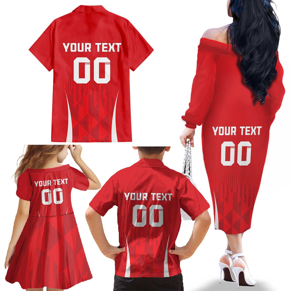 Custom Poland Volleyball Family Matching Off The Shoulder Long Sleeve Dress and Hawaiian Shirt Bialo–Czerwoni Go Champions