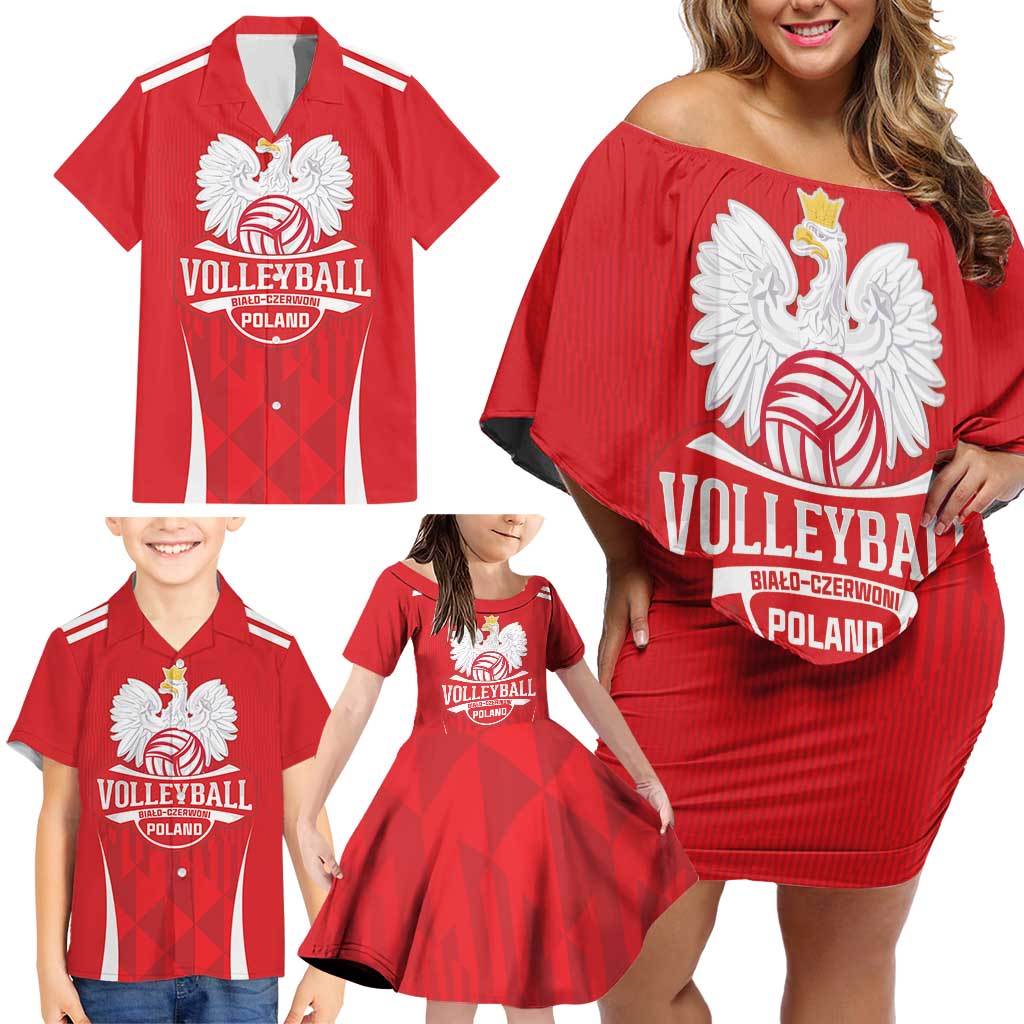 Custom Poland Volleyball Family Matching Off Shoulder Short Dress and Hawaiian Shirt Bialo–Czerwoni Go Champions