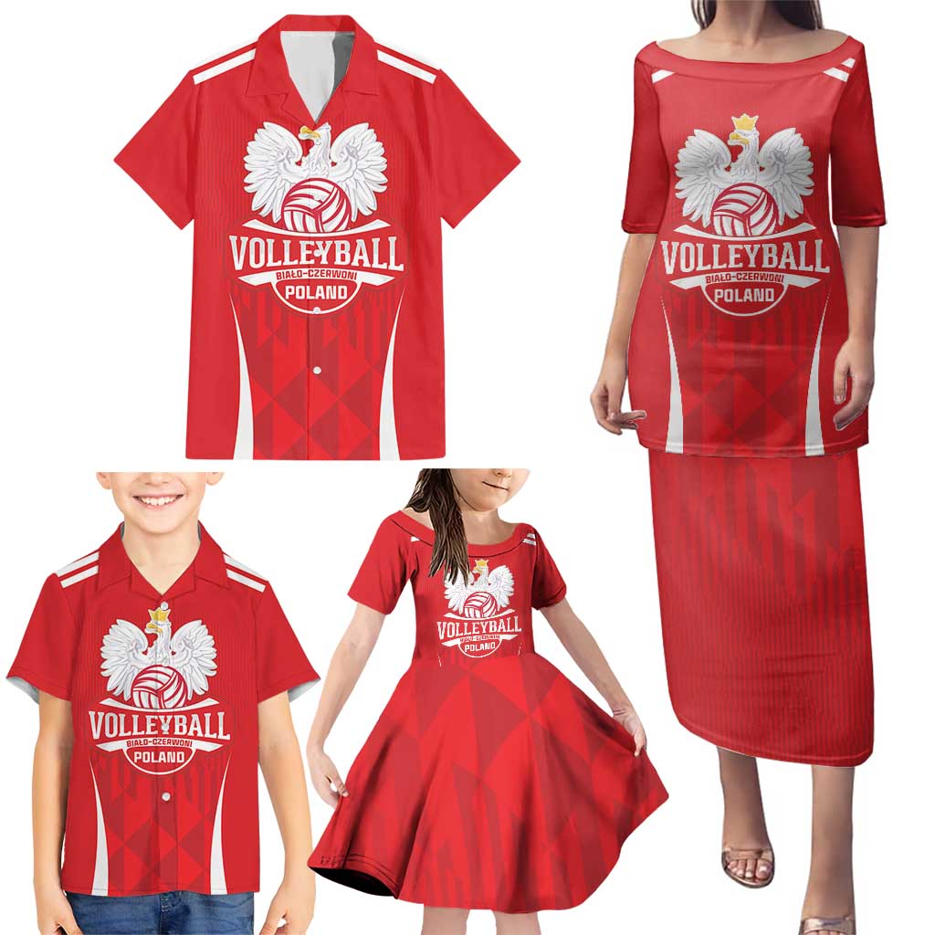 Custom Poland Volleyball Family Matching Puletasi and Hawaiian Shirt Bialo–Czerwoni Go Champions