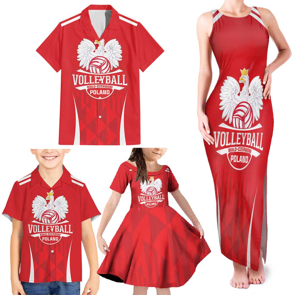 Custom Poland Volleyball Family Matching Tank Maxi Dress and Hawaiian Shirt Bialo–Czerwoni Go Champions