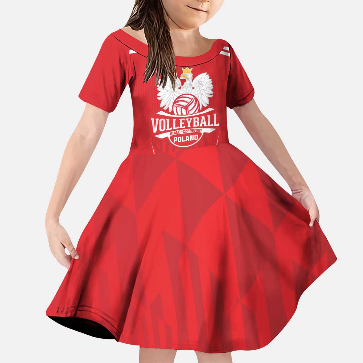 Custom Poland Volleyball Kid Short Sleeve Dress Bialo–Czerwoni Go Champions