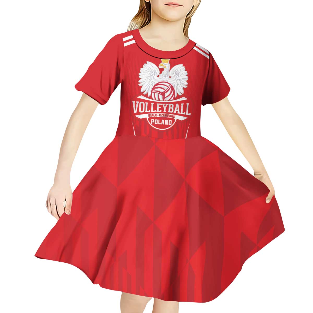Custom Poland Volleyball Kid Short Sleeve Dress Bialo–Czerwoni Go Champions