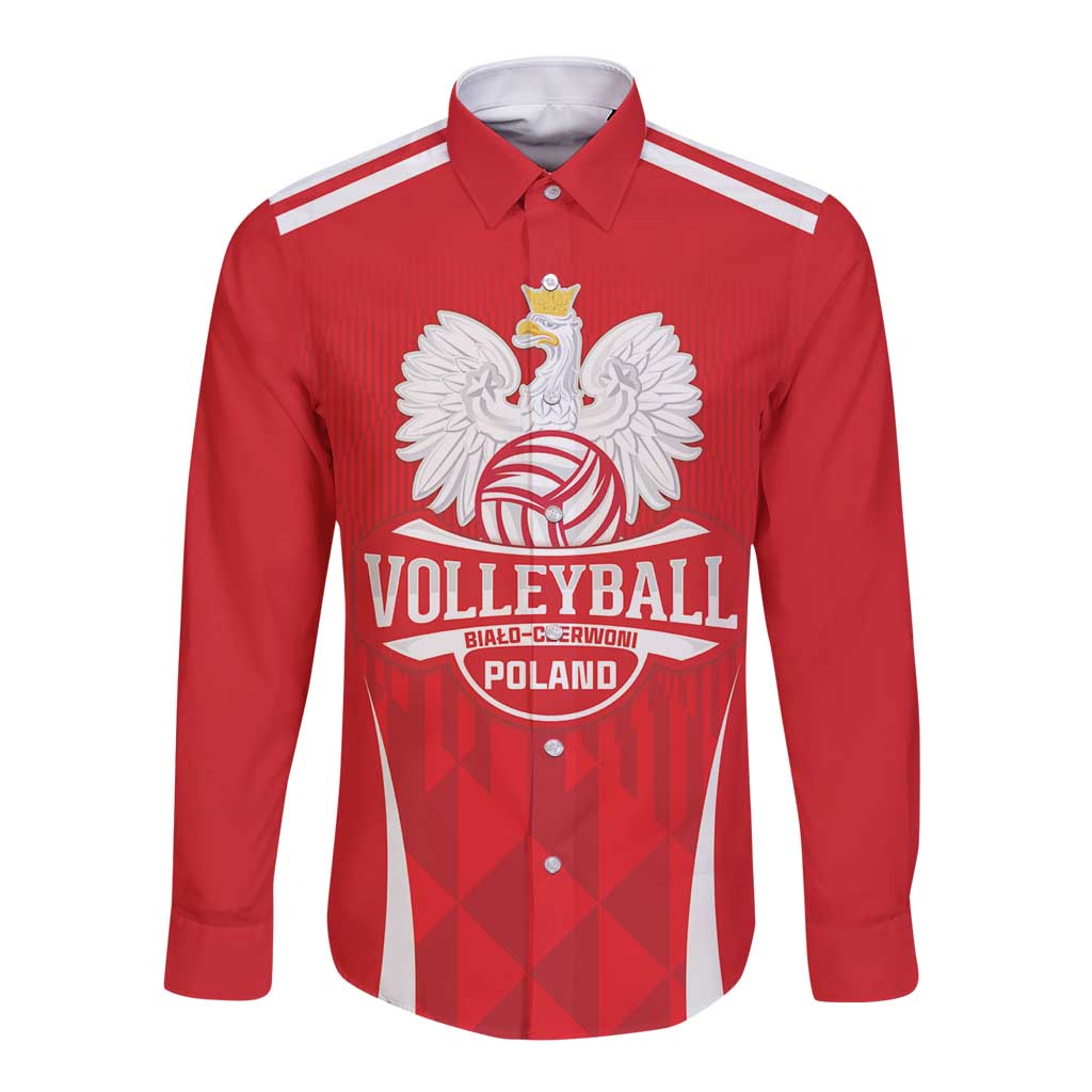 Custom Poland Volleyball Long Sleeve Button Shirt Bialo–Czerwoni Go Champions