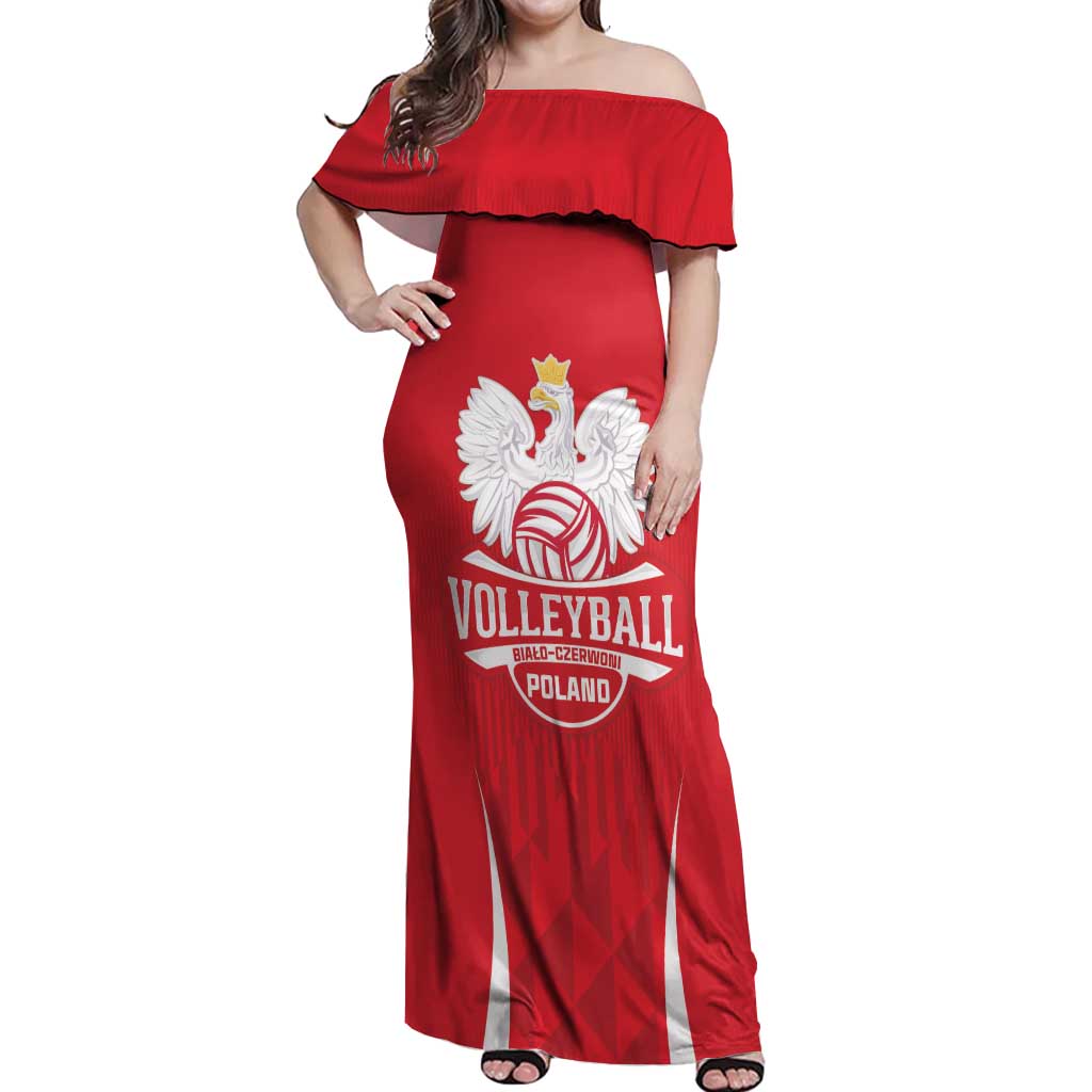 Custom Poland Volleyball Off Shoulder Maxi Dress Bialo–Czerwoni Go Champions
