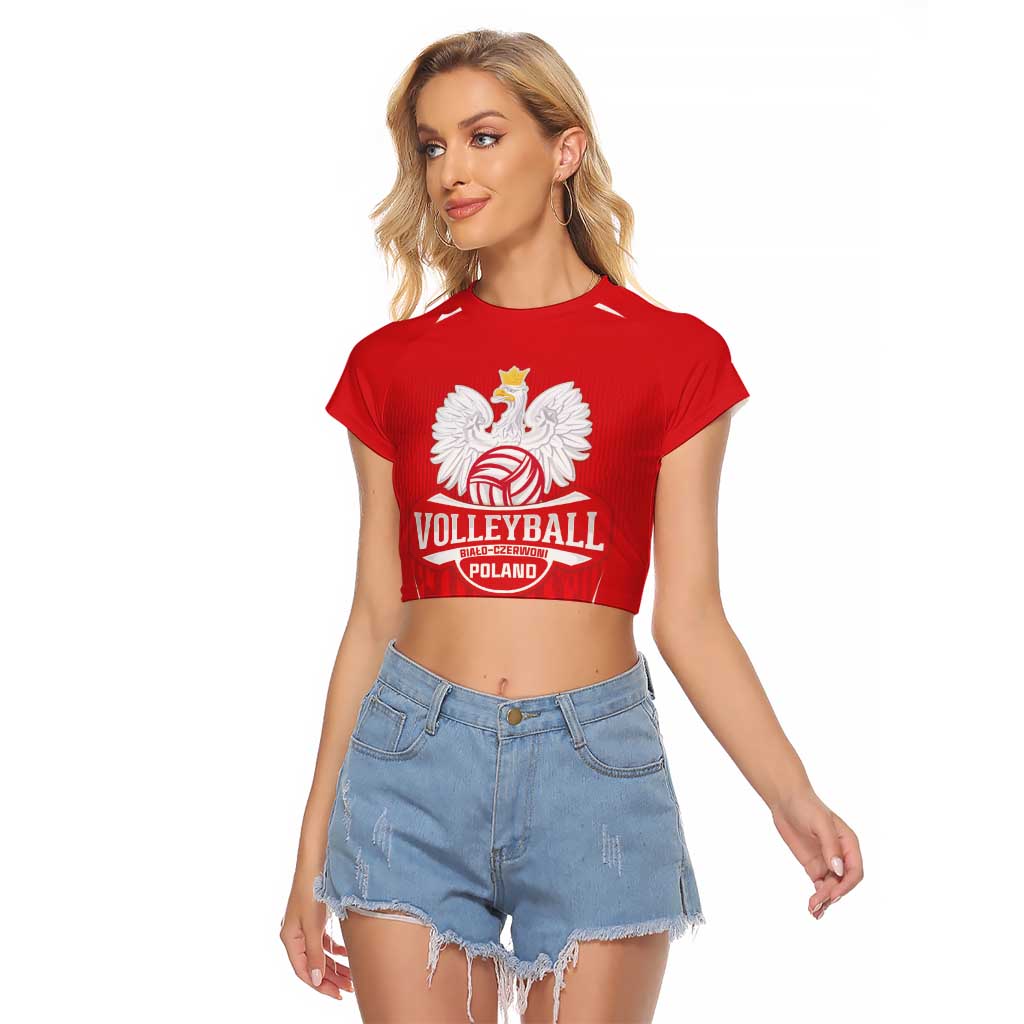 Custom Poland Volleyball Raglan Cropped T Shirt Bialo–Czerwoni Go Champions