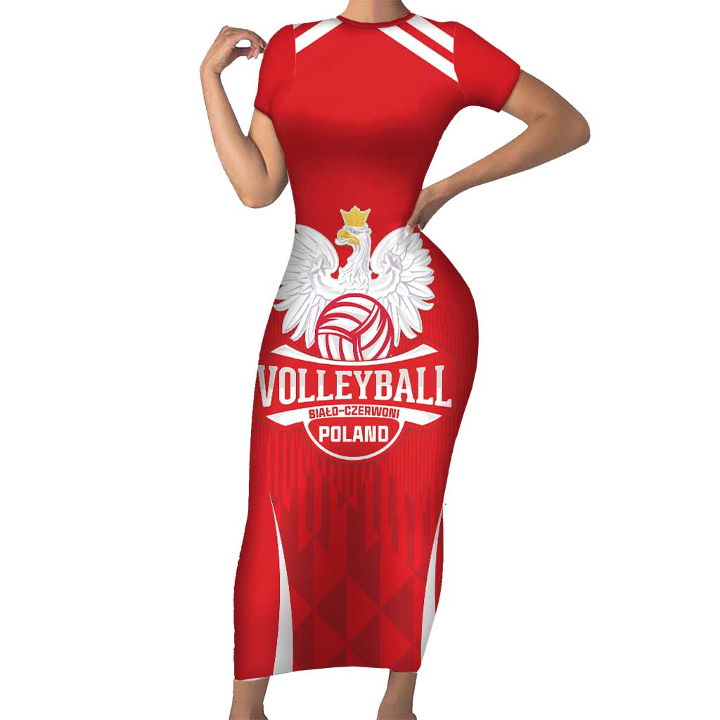 Custom Poland Volleyball Short Sleeve Bodycon Dress Bialo–Czerwoni Go Champions