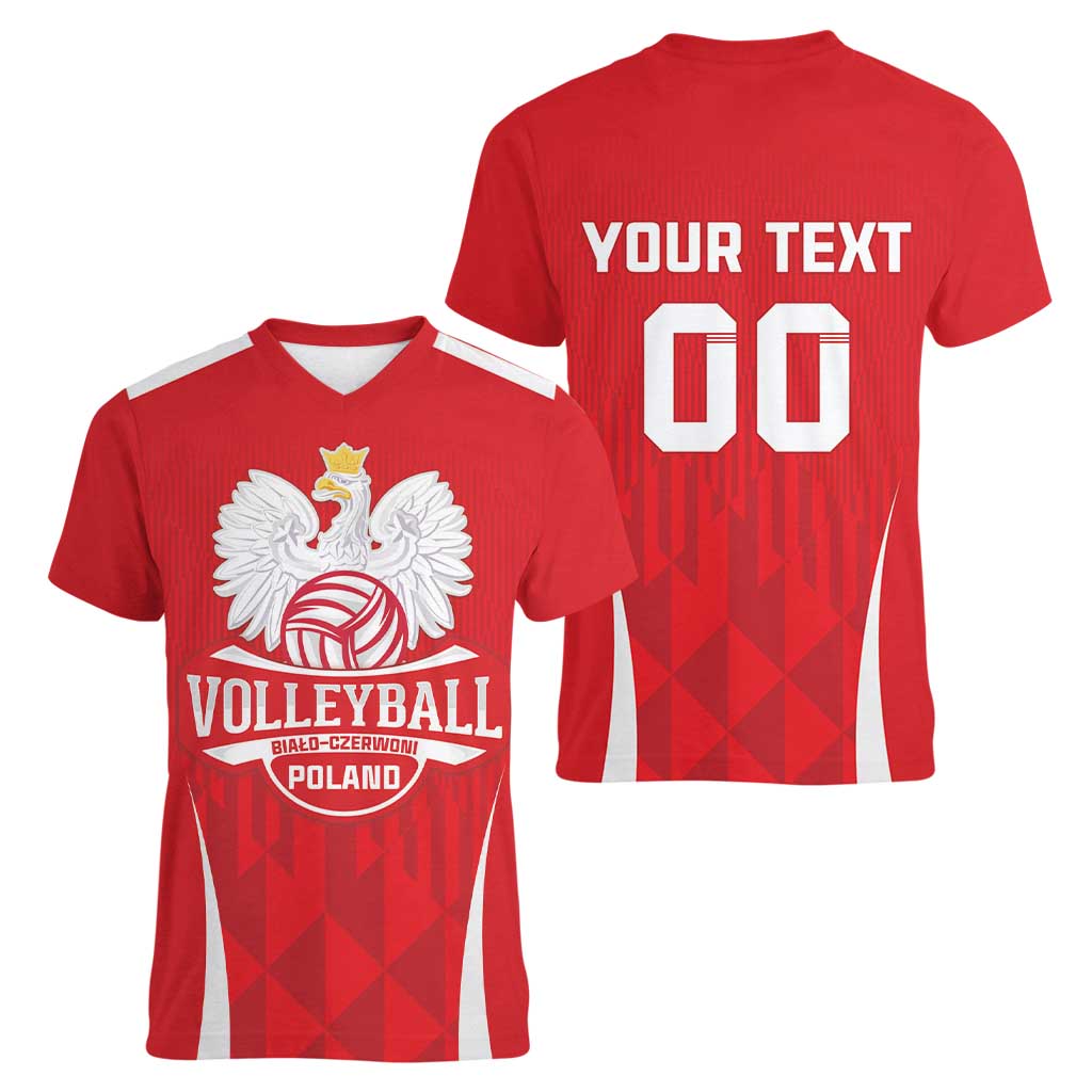 Custom Poland Volleyball Women V-Neck T-Shirt Bialo–Czerwoni Go Champions