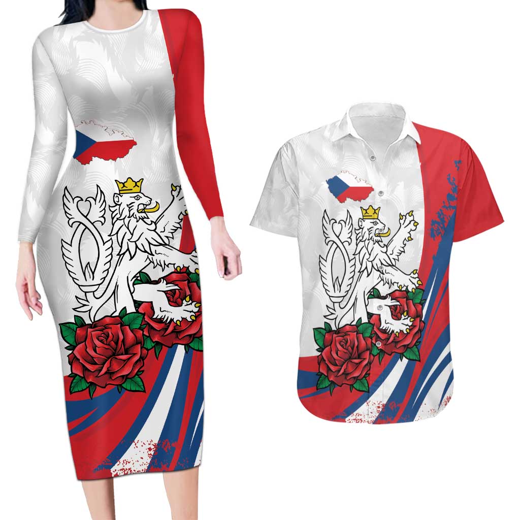 Personalized Czech Republic Couples Matching Long Sleeve Bodycon Dress and Hawaiian Shirt Pravda Vitezi With Rose