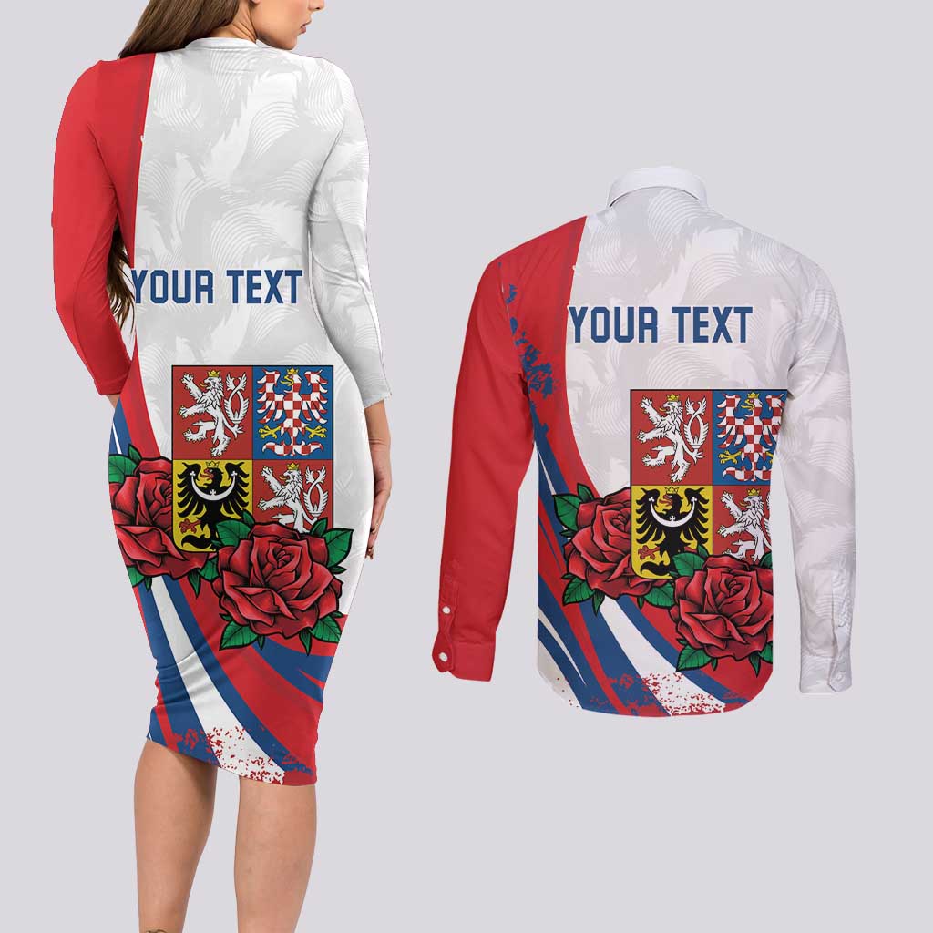 Personalized Czech Republic Couples Matching Long Sleeve Bodycon Dress and Long Sleeve Button Shirt Pravda Vitezi With Rose