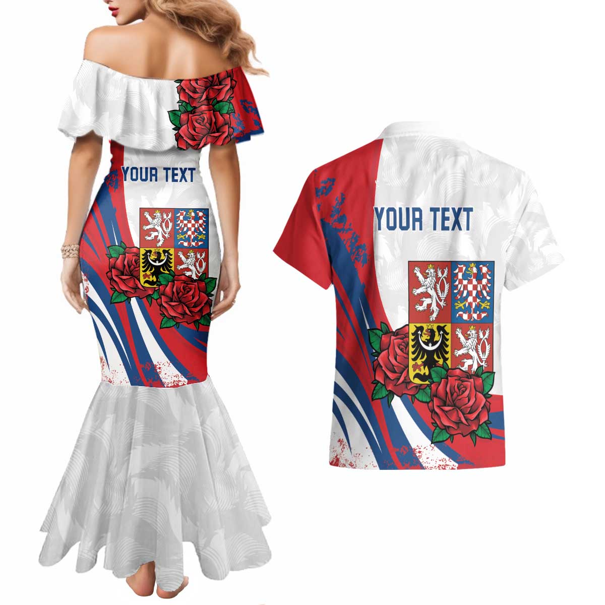 Personalized Czech Republic Couples Matching Mermaid Dress and Hawaiian Shirt Pravda Vitezi With Rose