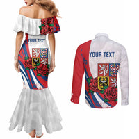 Personalized Czech Republic Couples Matching Mermaid Dress and Long Sleeve Button Shirt Pravda Vitezi With Rose