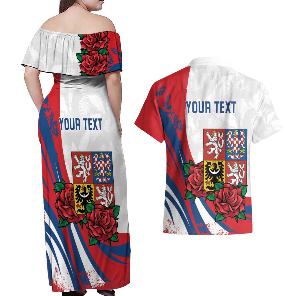 Personalized Czech Republic Couples Matching Off Shoulder Maxi Dress and Hawaiian Shirt Pravda Vitezi With Rose
