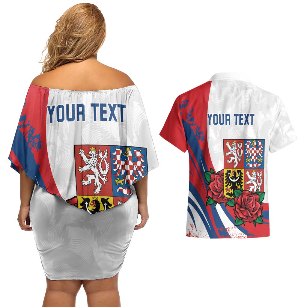 Personalized Czech Republic Couples Matching Off Shoulder Short Dress and Hawaiian Shirt Pravda Vitezi With Rose