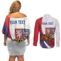Personalized Czech Republic Couples Matching Off Shoulder Short Dress and Long Sleeve Button Shirt Pravda Vitezi With Rose
