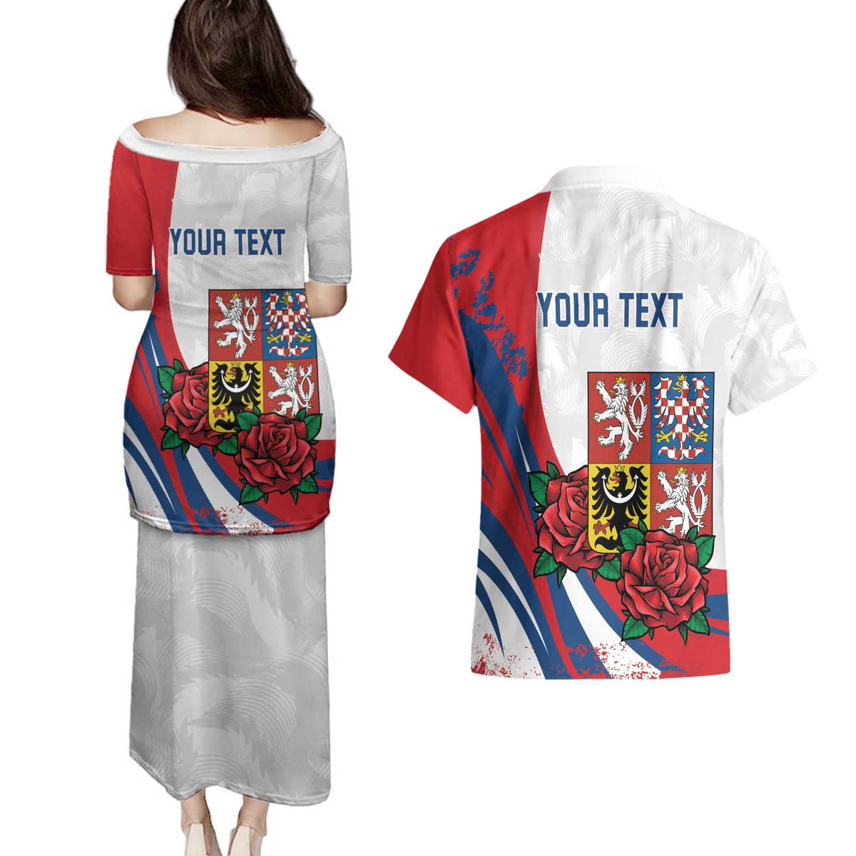 Personalized Czech Republic Couples Matching Puletasi and Hawaiian Shirt Pravda Vitezi With Rose