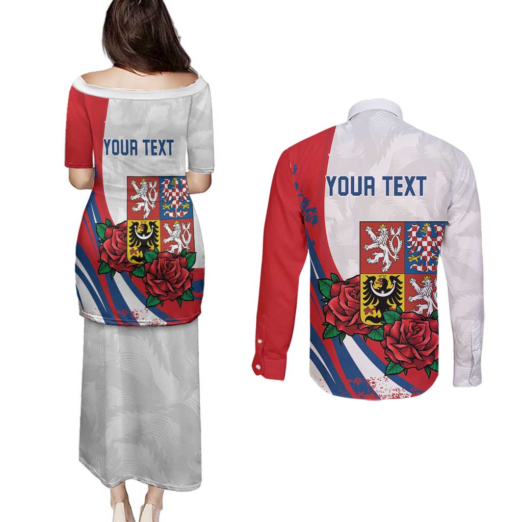 Personalized Czech Republic Couples Matching Puletasi and Long Sleeve Button Shirt Pravda Vitezi With Rose