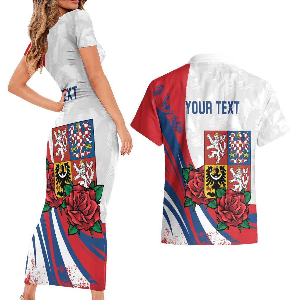 Personalized Czech Republic Couples Matching Short Sleeve Bodycon Dress and Hawaiian Shirt Pravda Vitezi With Rose