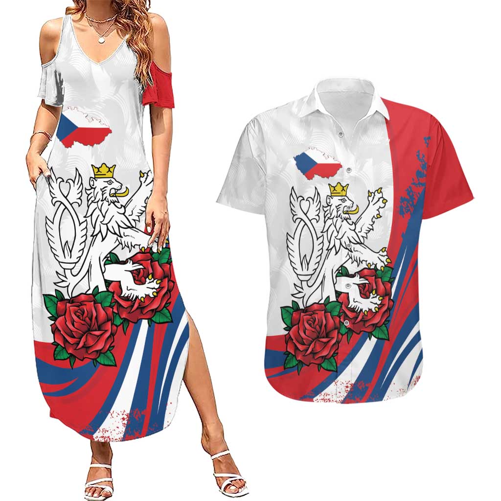 Personalized Czech Republic Couples Matching Summer Maxi Dress and Hawaiian Shirt Pravda Vitezi With Rose