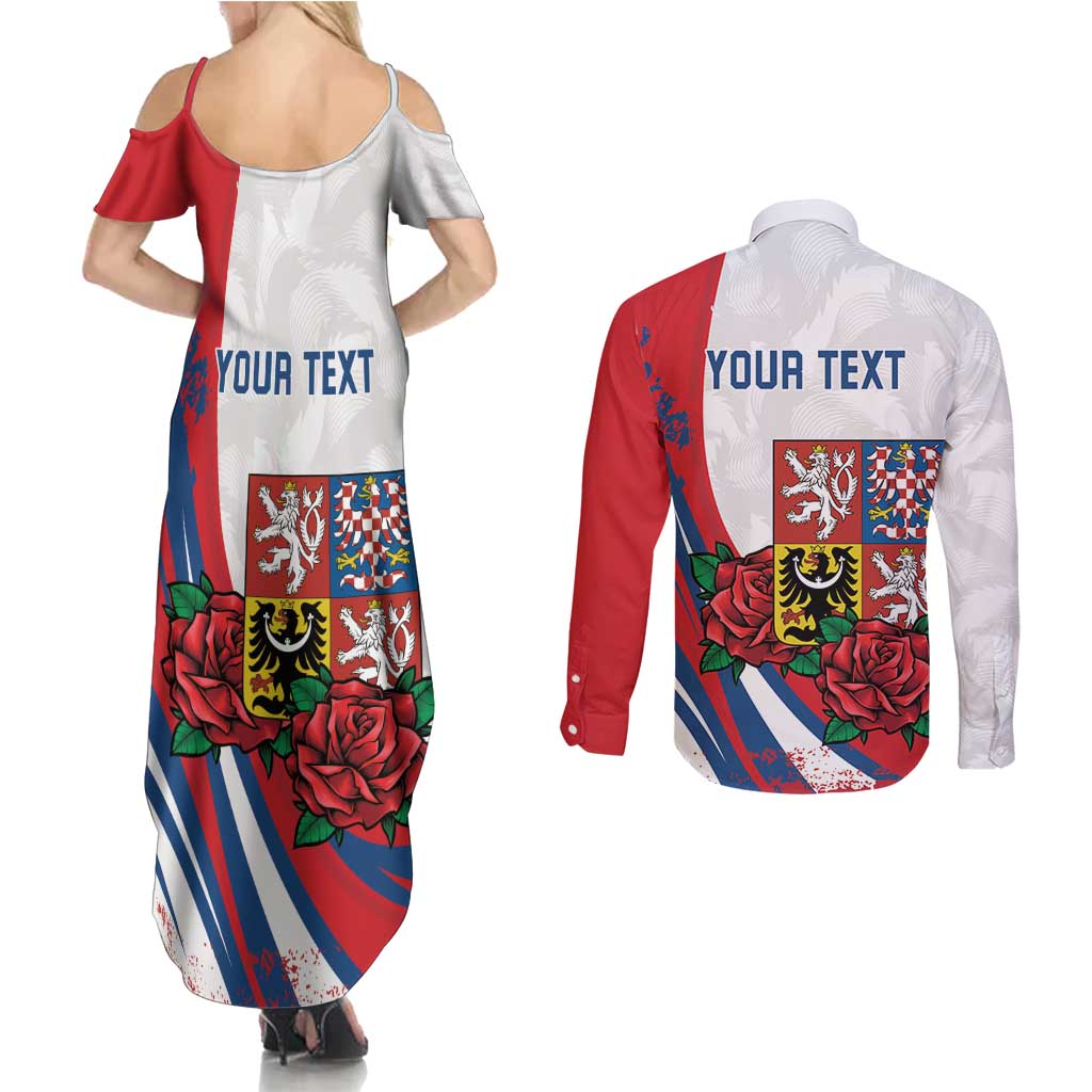 Personalized Czech Republic Couples Matching Summer Maxi Dress and Long Sleeve Button Shirt Pravda Vitezi With Rose