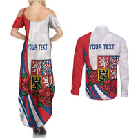 Personalized Czech Republic Couples Matching Summer Maxi Dress and Long Sleeve Button Shirt Pravda Vitezi With Rose