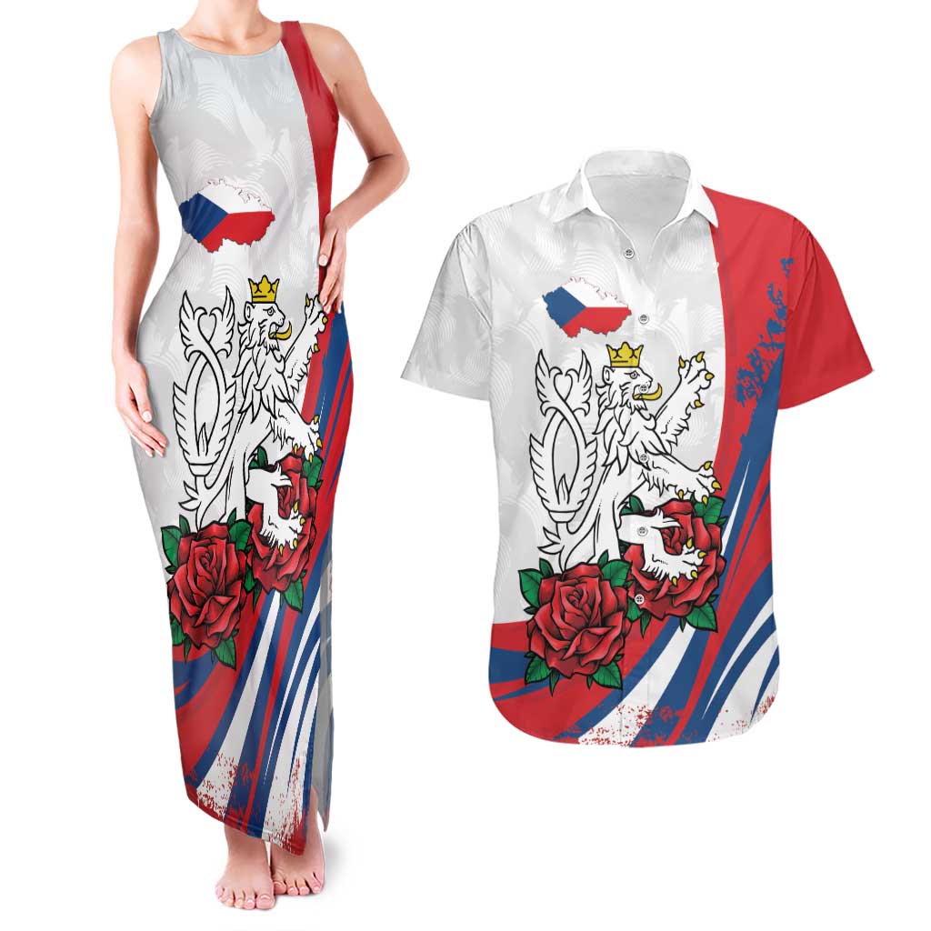 Personalized Czech Republic Couples Matching Tank Maxi Dress and Hawaiian Shirt Pravda Vitezi With Rose