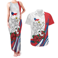 Personalized Czech Republic Couples Matching Tank Maxi Dress and Hawaiian Shirt Pravda Vitezi With Rose