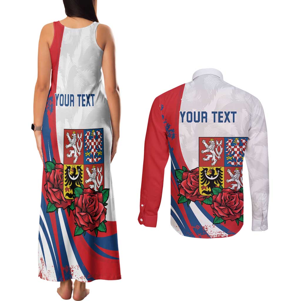 Personalized Czech Republic Couples Matching Tank Maxi Dress and Long Sleeve Button Shirt Pravda Vitezi With Rose