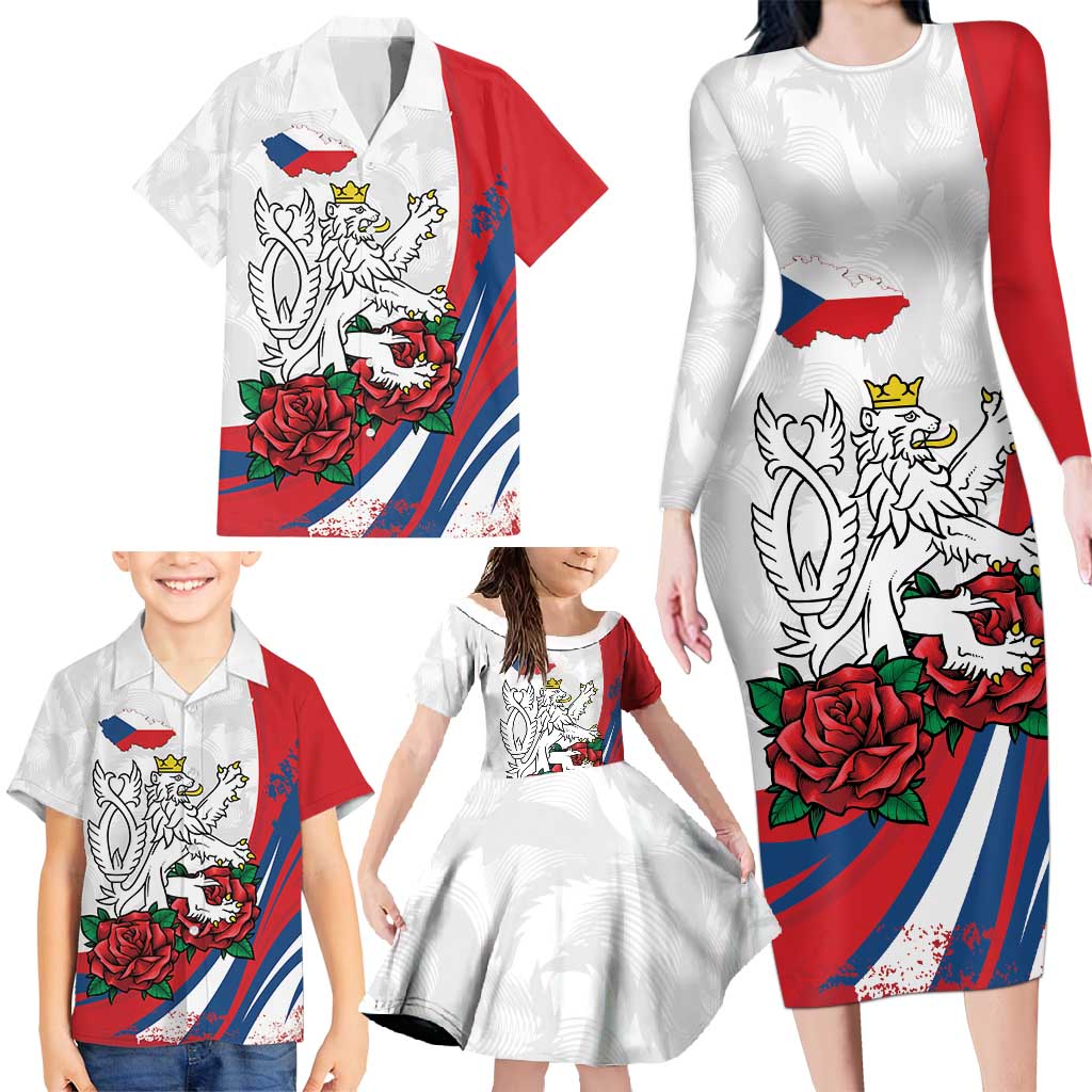 Personalized Czech Republic Family Matching Long Sleeve Bodycon Dress and Hawaiian Shirt Pravda Vitezi With Rose