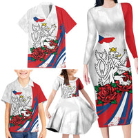 Personalized Czech Republic Family Matching Long Sleeve Bodycon Dress and Hawaiian Shirt Pravda Vitezi With Rose