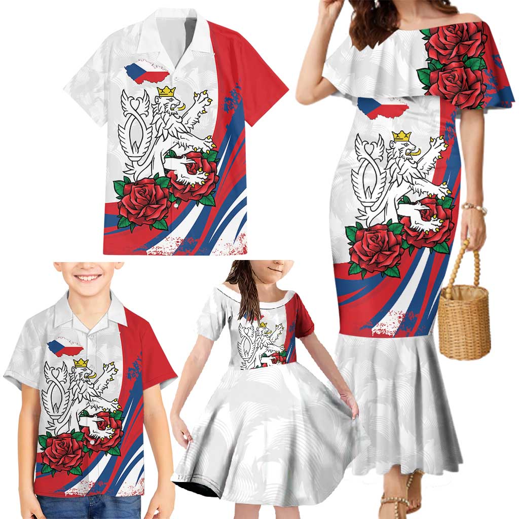 Personalized Czech Republic Family Matching Mermaid Dress and Hawaiian Shirt Pravda Vitezi With Rose