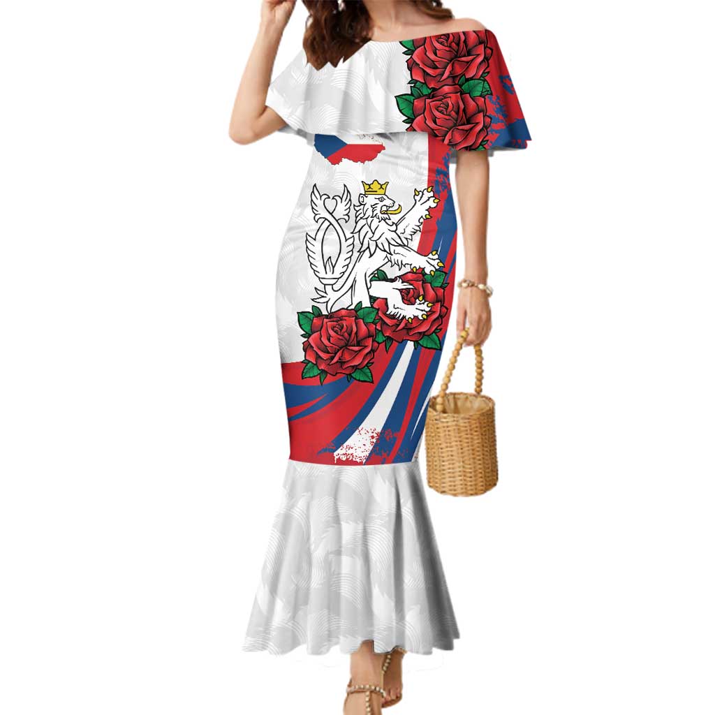 Personalized Czech Republic Family Matching Mermaid Dress and Hawaiian Shirt Pravda Vitezi With Rose