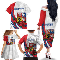 Personalized Czech Republic Family Matching Off The Shoulder Long Sleeve Dress and Hawaiian Shirt Pravda Vitezi With Rose