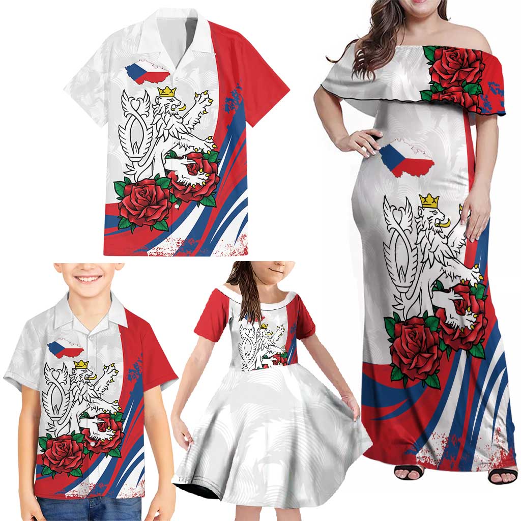 Personalized Czech Republic Family Matching Off Shoulder Maxi Dress and Hawaiian Shirt Pravda Vitezi With Rose