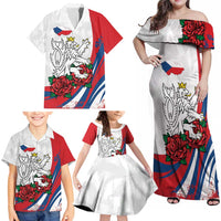 Personalized Czech Republic Family Matching Off Shoulder Maxi Dress and Hawaiian Shirt Pravda Vitezi With Rose