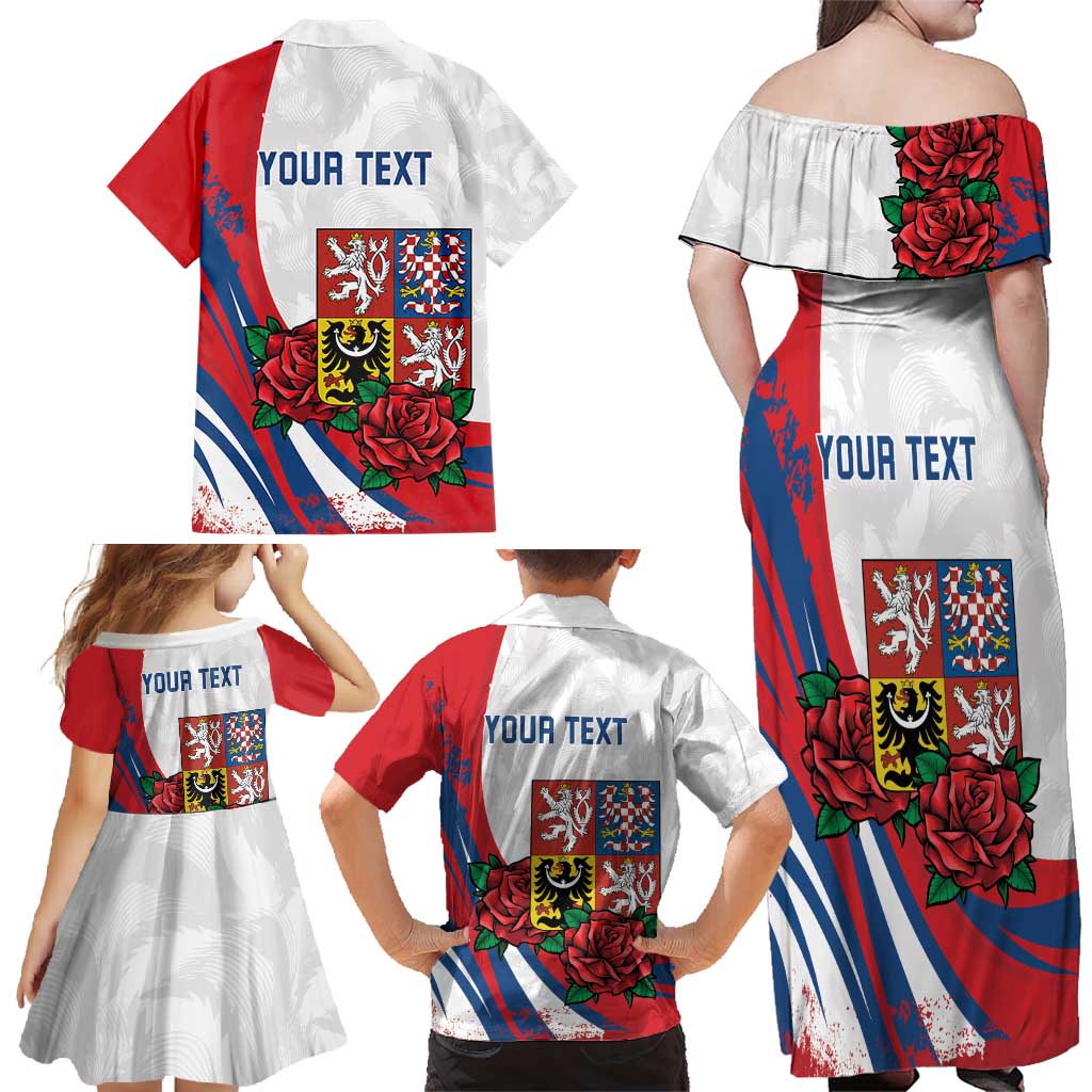 Personalized Czech Republic Family Matching Off Shoulder Maxi Dress and Hawaiian Shirt Pravda Vitezi With Rose